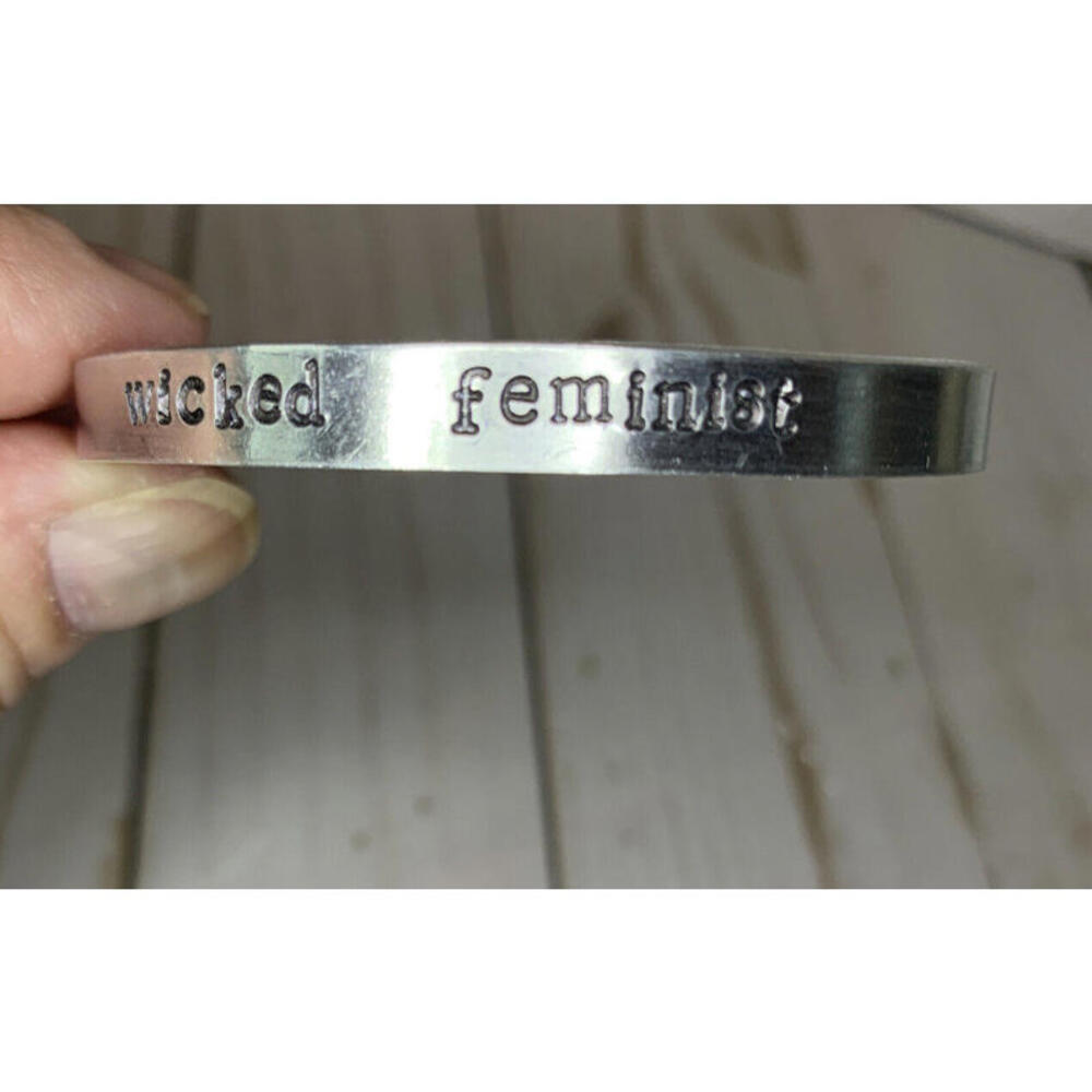 Wicked Feminist Silver Tone Hand Stamped‎ Cuff Bracelet Statement Jewelry